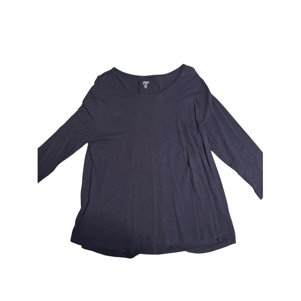 Crown & Ivy Curvy Navy Blue Long Sleeve Scoop Neck Knit Top Blouse 1X